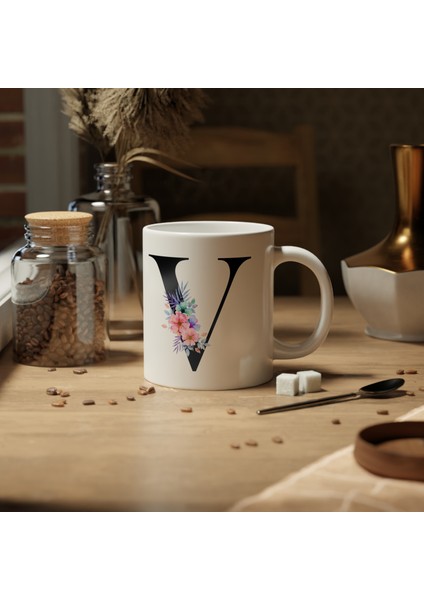 Kişiselleştirilebilir V Harfli Baskılı Premium Porselen Kupa Bardak fiyatları