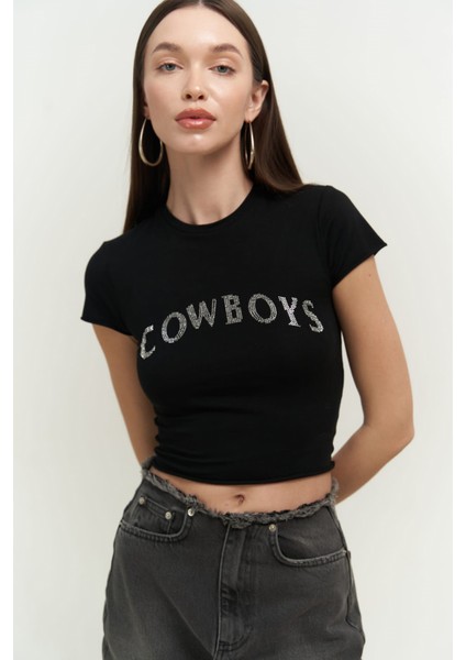 Collection Cowboys Siyah Penye Crop