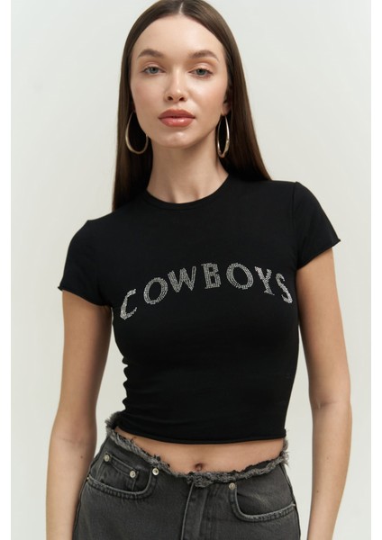 Collection Cowboys Siyah Penye Crop