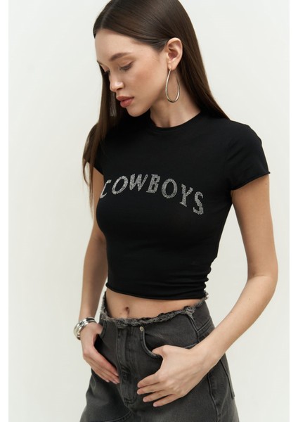 Collection Cowboys Siyah Penye Crop