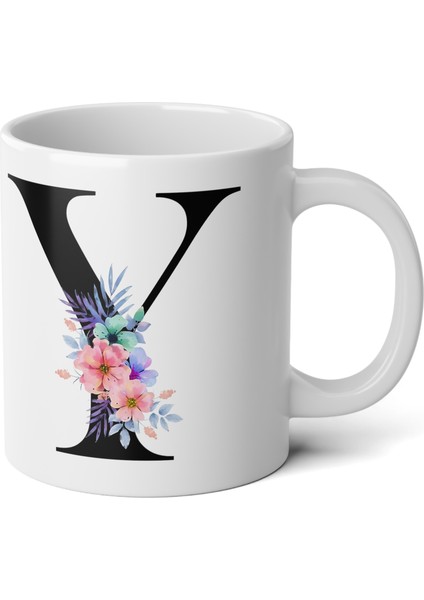 Kişiselleştirilebilir Y Harfli Baskılı Premium Porselen Kupa Bardak