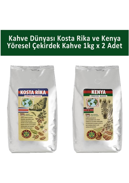 Kosta Rika ve Kenya Yöresel Çekirdek Kahve 1 kg x 2 Adet