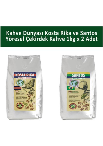 Kosta Rika ve Santos Yöresel Çekirdek Kahve 1 kg x 2 Adet