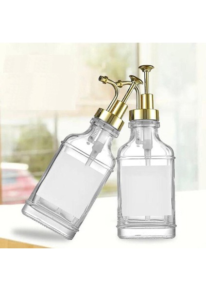 Cam Sıvı Sabunluk Deterjanlık 2'li 500 ml Gold Başlıklı