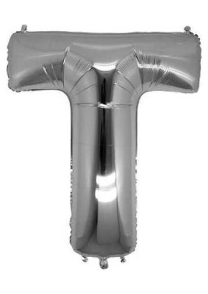 T Harf Gümüş Folyo Balon 40 Inc 100 cm