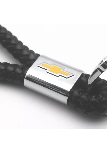 Örgülü Deri Anahtarlık - Siyah Deri Örgü Anahtarlık Chevrolet ile Uyumlu