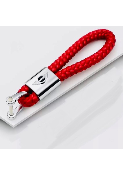 Kırmızı Deri Örgülü Anahtarlık Kabartmalı Mini Logolu Aksesuar Mini Cooper ile Uyumlu