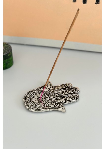 Fatima'nın Eli Şeklinde Gümüş Renk Metal Tütsülük