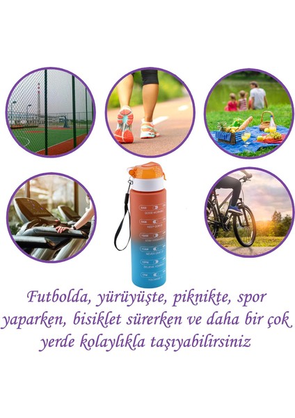 Su Matara Suluk Motivasyon Matarası Pipetsiz Su Şişesi Sporcu Suluğu Çift Renk Sızdırmaz 800 cc