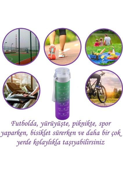 Su Matara Suluk Motivasyon Matarası Pipetsiz Su Şişesi Sporcu Suluğu Çift Renk Sızdırmaz 800 cc
