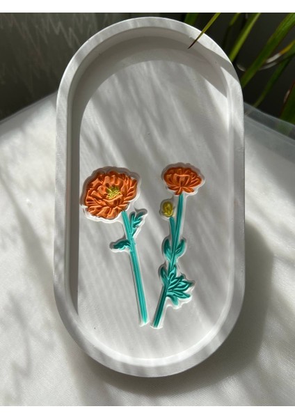 Çiçek Tabak, Desenli Dekoratif Tabak, Sunumluk, Organizer, Kadife Çiçek Tabak