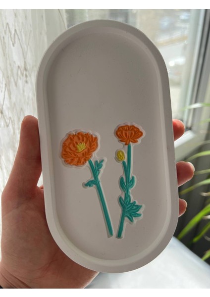 Çiçek Tabak, Desenli Dekoratif Tabak, Sunumluk, Organizer, Kadife Çiçek Tabak