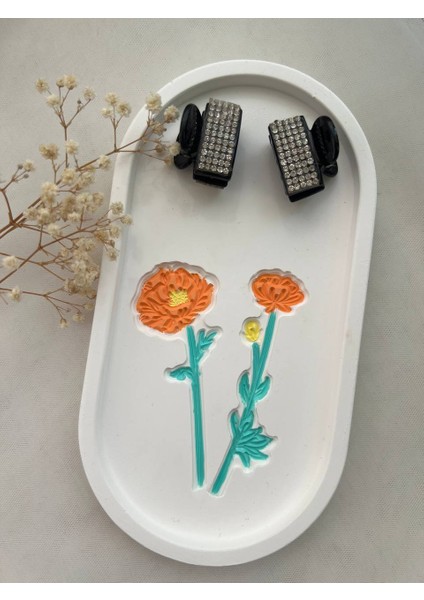 Çiçek Tabak, Desenli Dekoratif Tabak, Sunumluk, Organizer, Kadife Çiçek Tabak