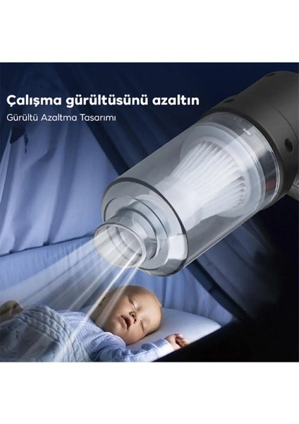 2 Yıl Ally 9000PA Güçlü Emiş Üfleme Özellikli Ev Araç Kablosuz Şarjlı El Süpürgesi 5000MAH Siyah fırsatları