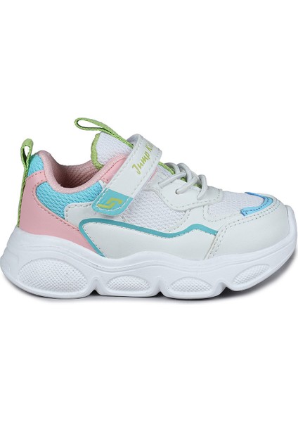 28122 Cırtlı Beyaz - Pembe Kız Çocuk Sneaker Günlük Spor Ayakkabı