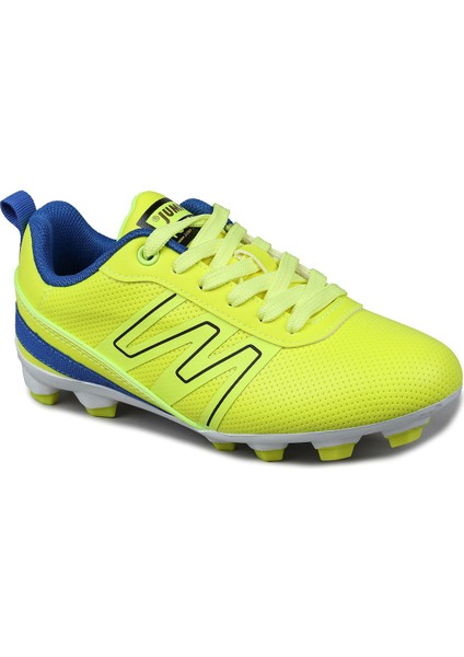 28843 Neon Yeşil - Mavi Üniseks Çocuk Çim Halı Saha Krampon Futbol Ayakkabısı
