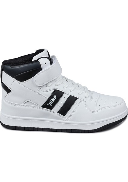 28708 Yüksek Bilekli Beyaz - Siyah Kadın Sneaker Günlük Spor Ayakkabı