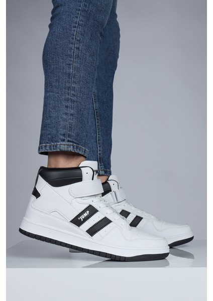 28504 Yüksek Bilekli Beyaz - Siyah Erkek Sneaker Günlük Spor Ayakkabı