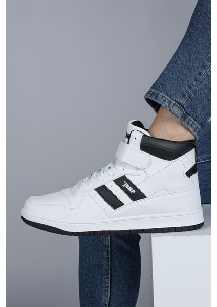 28504 Yüksek Bilekli Beyaz - Siyah Erkek Sneaker Günlük Spor Ayakkabı
