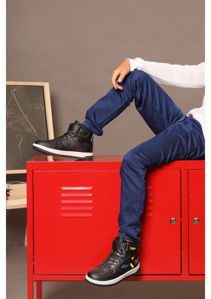 27834 Cırtlı Yüksek Bilekli Siyah - Beyaz Üniseks Çocuk Sneaker Günlük Spor Ayakkabı modelleri