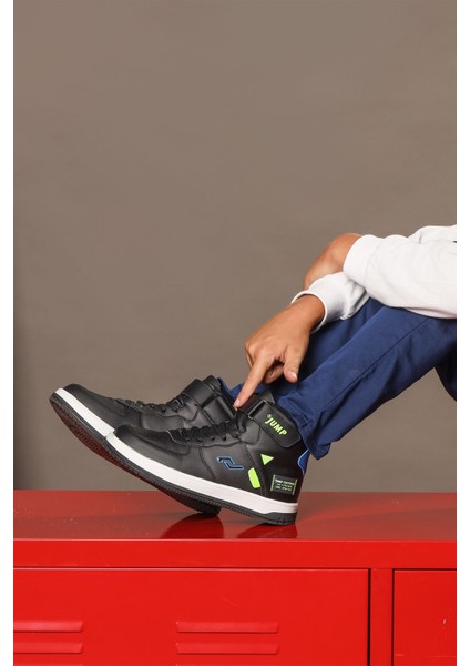 27834 Cırtlı Yüksek Bilekli Siyah - Beyaz Üniseks Çocuk Sneaker Günlük Spor Ayakkabı fırsatları