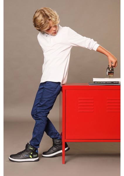 27834 Cırtlı Yüksek Bilekli Siyah - Beyaz Üniseks Çocuk Sneaker Günlük Spor Ayakkabı indirimleri