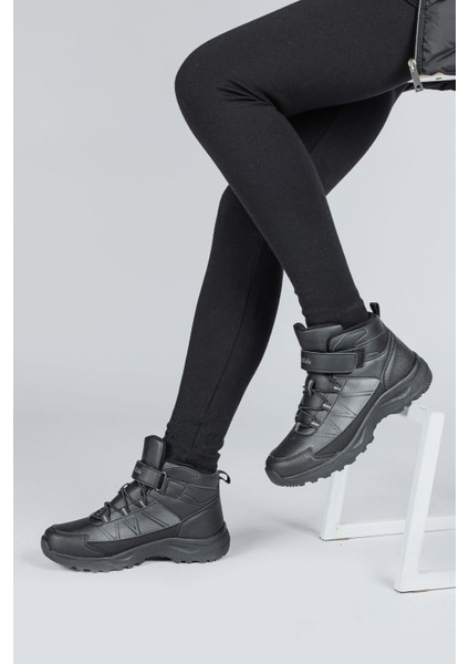 29194 Cırtlı Yüksek Bilekli Full Siyah Üniseks Çocuk Sneaker Günlük Spor Ayakkabı