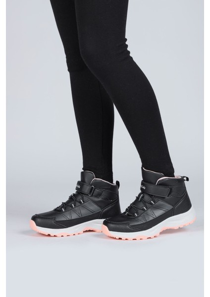 29194 Cırtlı Yüksek Bilekli Siyah - Somon Pembe Kız Çocuk Sneaker Günlük Spor Ayakkabı modelleri