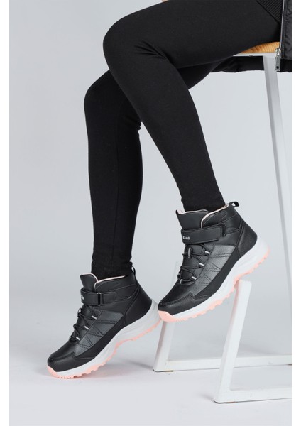 29194 Cırtlı Yüksek Bilekli Siyah - Somon Pembe Kız Çocuk Sneaker Günlük Spor Ayakkabı fırsatları