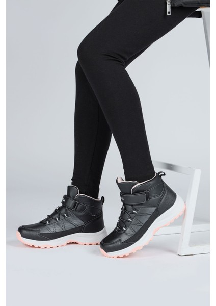 29194 Cırtlı Yüksek Bilekli Siyah - Somon Pembe Kız Çocuk Sneaker Günlük Spor Ayakkabı indirimleri