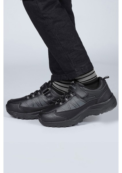 29195 Cırtlı Full Siyah Üniseks Çocuk Sneaker Günlük Spor Ayakkabı