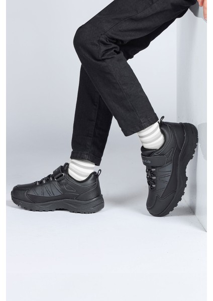 29195 Cırtlı Full Siyah Üniseks Çocuk Sneaker Günlük Spor Ayakkabı