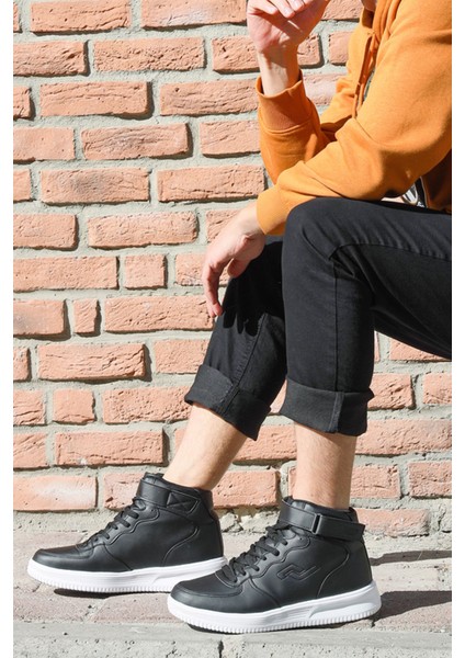 16309 Yüksek Bilekli Siyah - Beyaz Erkek Sneaker Günlük Spor Ayakkabı