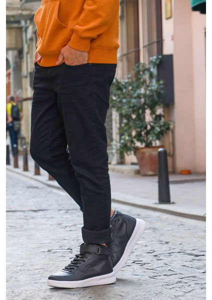 16309 Yüksek Bilekli Siyah - Beyaz Erkek Sneaker Günlük Spor Ayakkabı