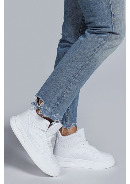 29100 Yüksek Bilekli Beyaz Kadın Sneaker Günlük Spor Ayakkabı