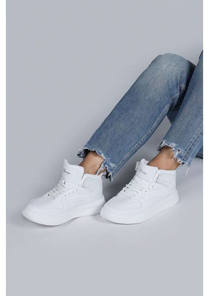 29100 Yüksek Bilekli Beyaz Kadın Sneaker Günlük Spor Ayakkabı