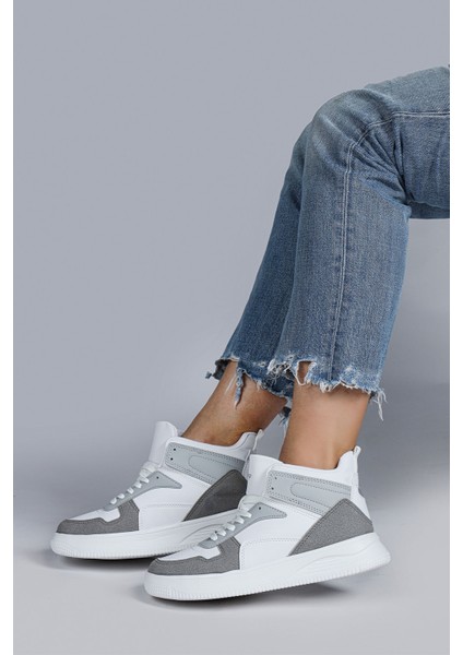 29100 Yüksek Bilekli Gri - Beyaz Kadın Sneaker Günlük Spor Ayakkabı modelleri