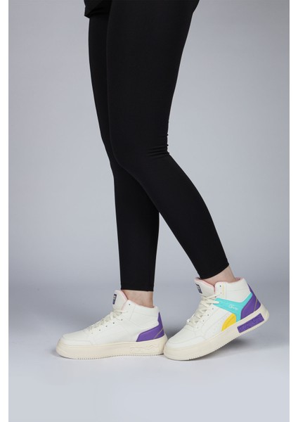 28756 Yüksek Bilekli Bej Kadın Sneaker Günlük Spor Ayakkabı