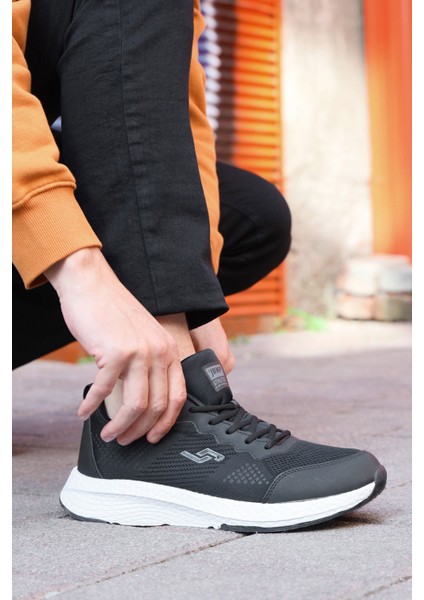 27689 Siyah - Beyaz Erkek Sneaker Günlük Spor Ayakkabı