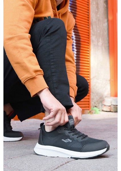 27689 Siyah - Beyaz Erkek Sneaker Günlük Spor Ayakkabı