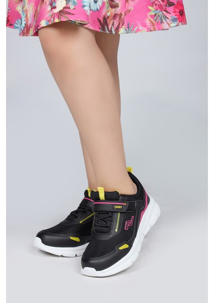 28101 Cırtlı Siyah - Fuşya Kız Çocuk Sneaker Günlük Spor Ayakkabı