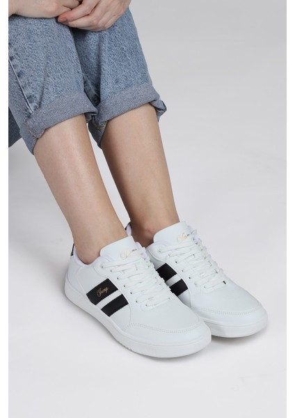 28147 Beyaz - Siyah Kadın Sneaker Günlük Spor Ayakkabı modelleri