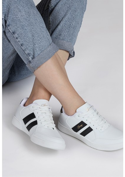 28147 Beyaz - Siyah Kadın Sneaker Günlük Spor Ayakkabı fırsatları
