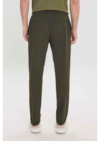Erkek Haki Slim Fit Rahat Kesim Beli Bağlamalı Yan Cepli Jogger Pantolon