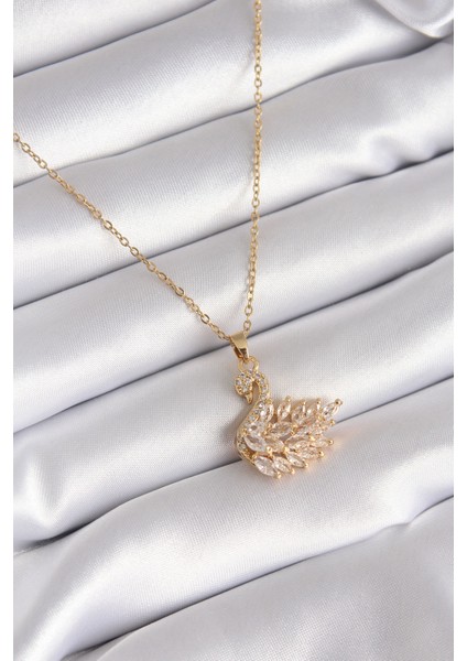 316L Çelik Gold Renk Zirkon Taşlı Kuğu Model Kadın Kolye