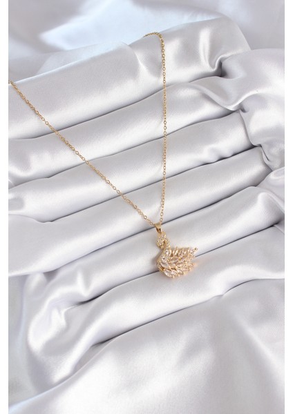 316L Çelik Gold Renk Zirkon Taşlı Kuğu Model Kadın Kolye fiyatları