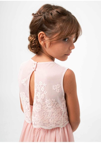 Yazlık Kız İşlemeli Elbise Pembe