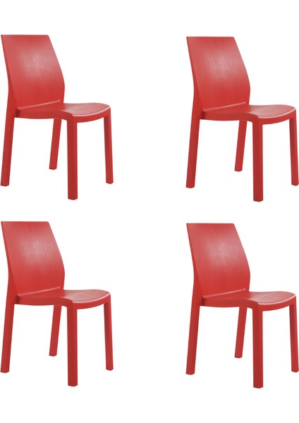 Yummy 4 Adet Plastik Kırmızı Kaliteli Mutfak Balkon Sandalyesi Yüksek kalite malzeme istiflenebilir