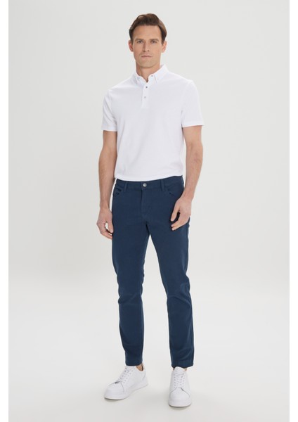 Erkek Lacivert Slim Fit Dar Kesim 5 Cep Pamuklu Kanvas Esnek Chino Pantolon