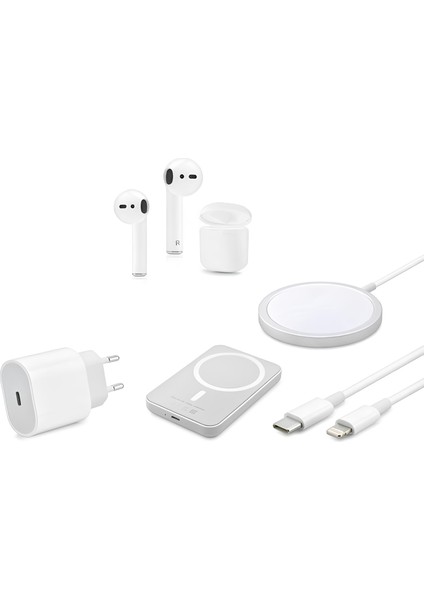 Sbz Apple İphone Tam Takım Set 6 Parça - Bluetooth Kulaklık - Magsafe Powerbank - Magsafe Şarj Aleti - 35W Usb-C Hızlı Şarj Adaptörü - Usb-C to Lightning ve Type-C to Type-C Hızlı Şarj Kablosu